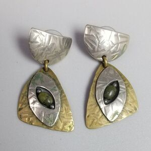 Vintage Marjorie Baer San Francisco MBSF Signed Dangle Stud Earrings Mixed Metal